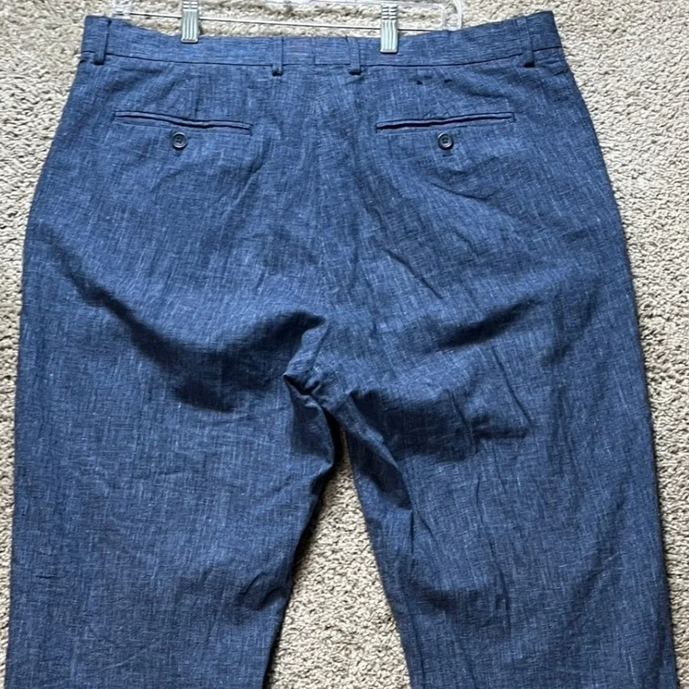 Bonobos Dress Pants Men 36x34 Blue Heathered Linen Blend Flat Front Straight Leg